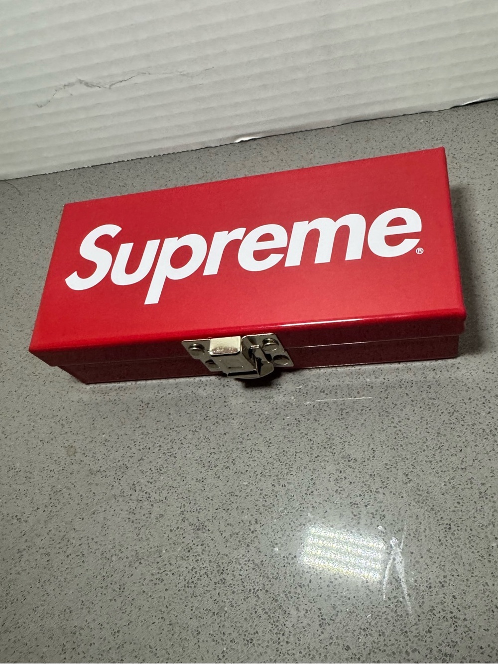 Supreme Red Metal Logo Box with Silver Latch